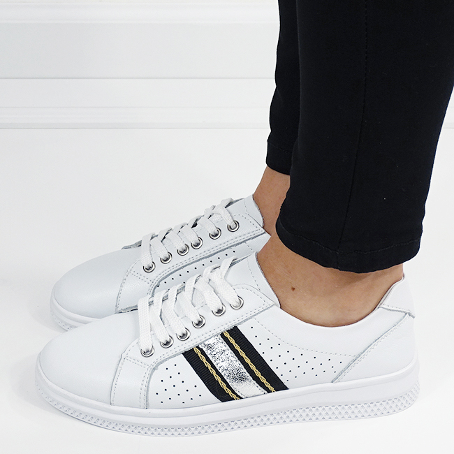 Sneakersi albi cu detalii argintii din piele naturala B-5088 M7 [3]