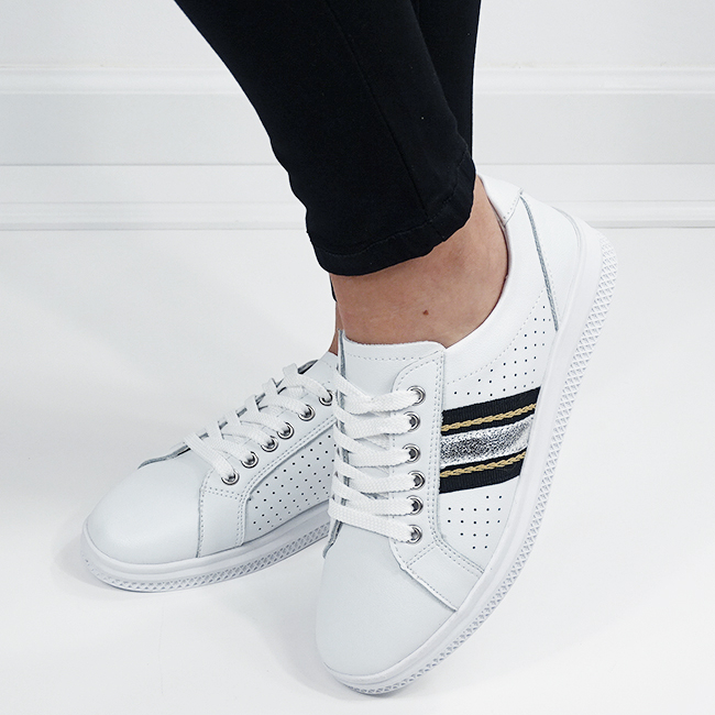 Sneakersi albi cu detalii argintii din piele naturala B-5088 M7 [2]