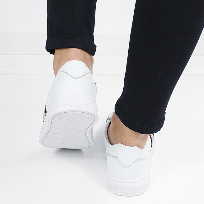 Sneakersi albi cu detalii argintii din piele naturala B-5088 M7 [7]