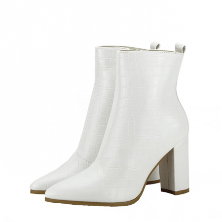 Botine - Botine albe elegante cu imprimeu reptila 5133 115
