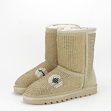 Cizme si botine - Cizme bej din piele naturala B-W8008 112