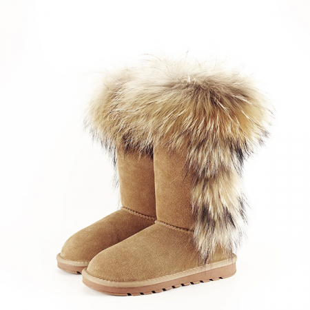 Cizme - Cizme din piele naturala maro deschis cu blanita Eva 110