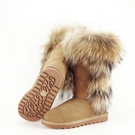 Cizme din piele naturala maro deschis cu blanita Eva 110 [2]