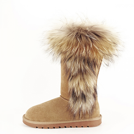 Cizme din piele naturala maro deschis cu blanita Eva 110 [1]