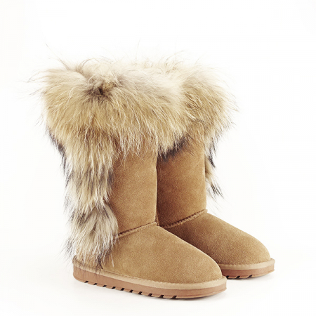 Cizme din piele naturala maro deschis cu blanita Eva 110 [3]