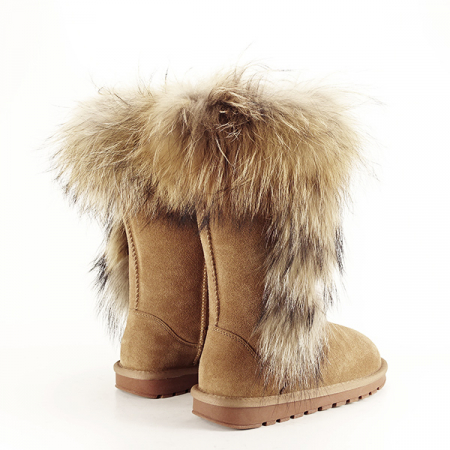 Cizme din piele naturala maro deschis cu blanita Eva 110 [7]