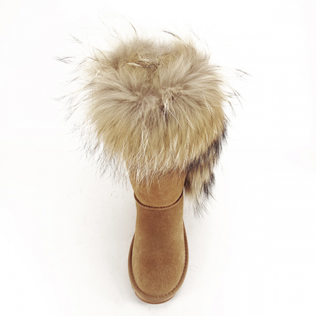 Cizme din piele naturala maro deschis cu blanita Eva 110 [6]