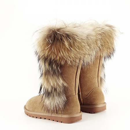 Cizme din piele naturala maro deschis cu blanita Eva 110 [4]