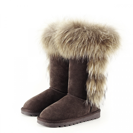 Cizme - Cizme din piele naturala maro inchis cu blanita B-19112 110