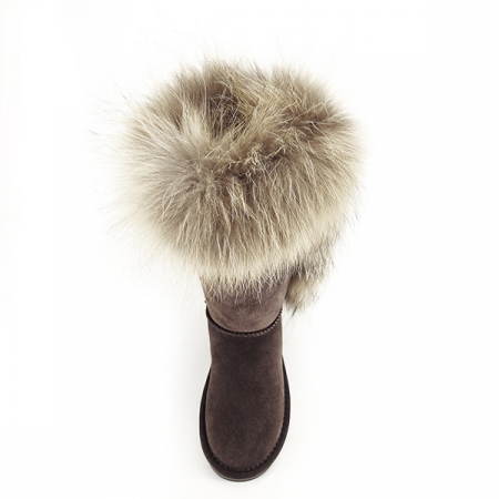 Cizme din piele naturala maro inchis cu blanita B-19112 110 [6]