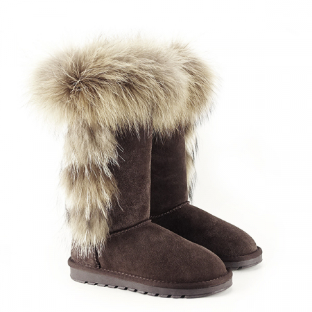 Cizme din piele naturala maro inchis cu blanita B-19112 110 [3]