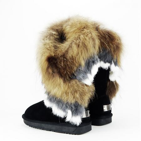 Cizme negre din piele naturala cu blanita naturala B-8913 112 [2]