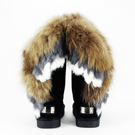 Cizme negre din piele naturala cu blanita naturala B-8913 112 [3]