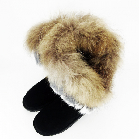 Cizme negre din piele naturala cu blanita naturala B-8913 112 [6]