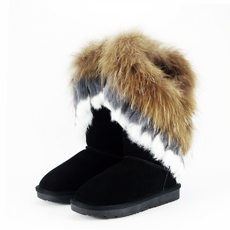 Cizme - Cizme negre din piele naturala cu blanita naturala B-8913 112