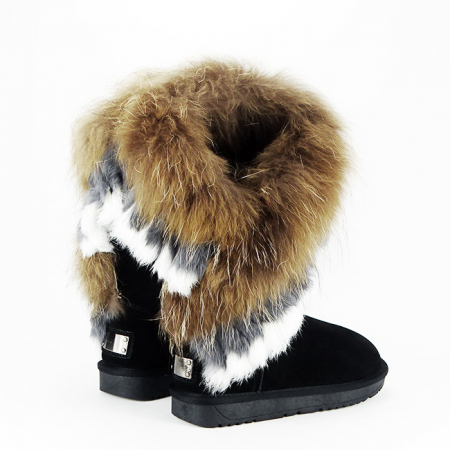 Cizme negre din piele naturala cu blanita naturala B-8913 112 [4]