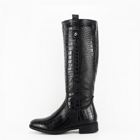 Cizme si botine - Cizme negre lungi cu imprimeu reptila FR532 113