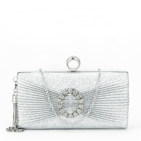 Femei - Geanta clutch cu brosa B-BYH8815 05 argintiu