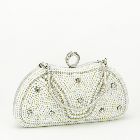 Femei - Clutch elegant accesorizat B-BME-22732 05 Crem/Argintiu