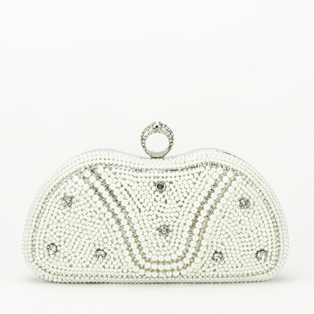 Clutch elegant accesorizat B-BME-22732 05 Crem/Argintiu [2]