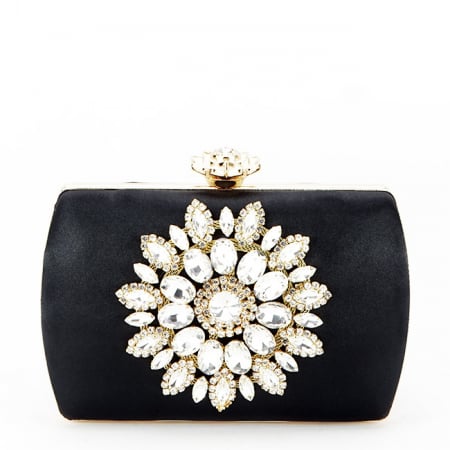 Femei - Clutch elegant cu brosa B-BRS-210 06 Negru