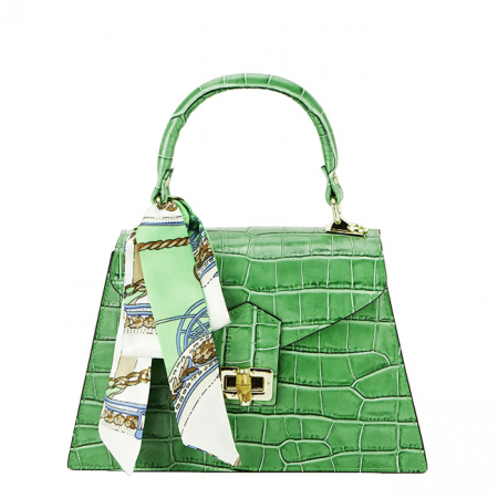 Geanta din piele naturala cu esarfa B-8953 121 Verde [1]