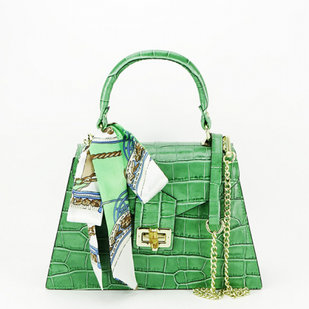 Posete - Geanta din piele naturala cu esarfa B-8953 121 Verde