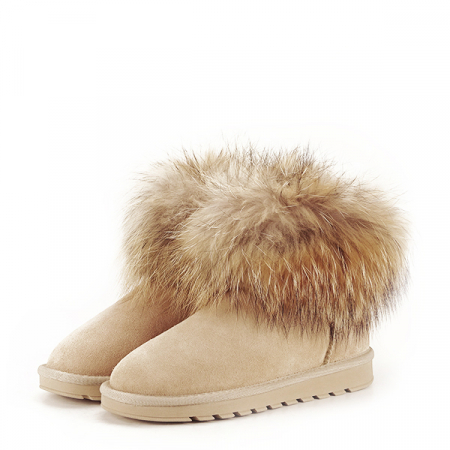 Cizme si botine - Ghete din piele naturala bej cu blanita B-W5820 19