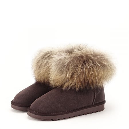 Cizme si botine - Ghete din piele naturala maro cu blanita B-W5820 19
