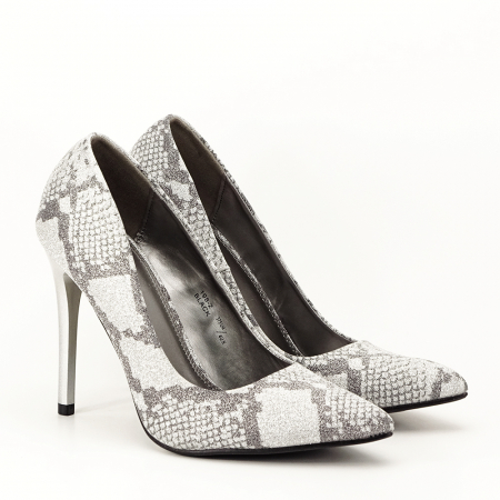 Femei - Pantofi dama cu print reptila  B-198-2 02 Argintii