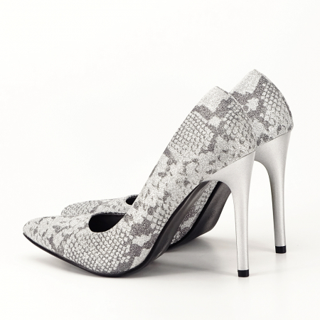 Pantofi dama cu print reptila  B-198-2 02 Argintii [7]