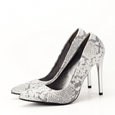 Pantofi dama cu print reptila  B-198-2 02 Argintii [1]
