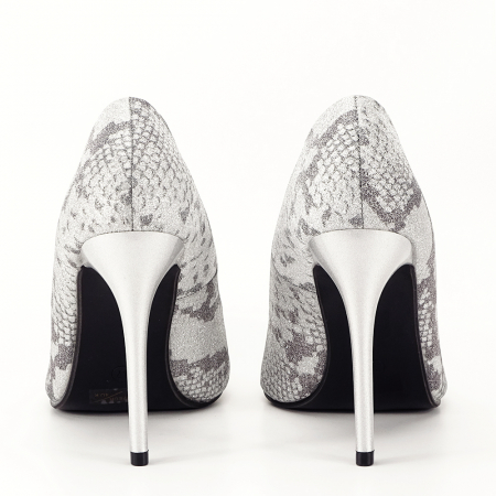 Pantofi dama cu print reptila  B-198-2 02 Argintii [5]