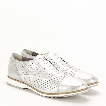 Pantofi oxford din piele naturala argintiu Magda 01 [2]