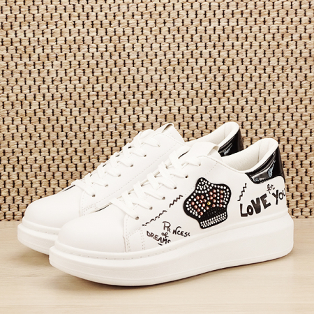 Femei - Sneakers alb cu brosa Mina M4