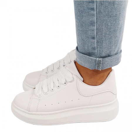 Femei - Sneakers albi cu talpa groasa B-M-8826 M7