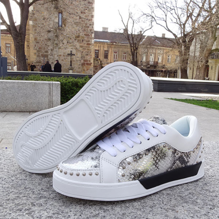 Sneakers din piele naturala alb cu imprimeu Ruxandra M3 [7]