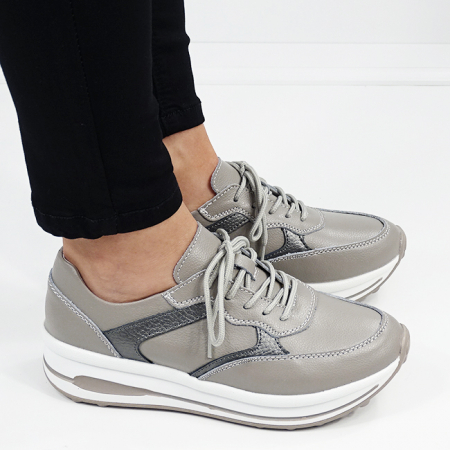 Sneakers gri din piele naturala B-5091 M6 [7]