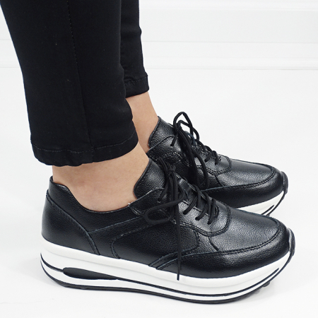 Sneakers negri din piele naturala B-5091 M6 [5]