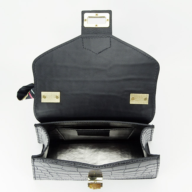 Geanta din piele naturala cu esarfa B-8953 121 Negru Negru