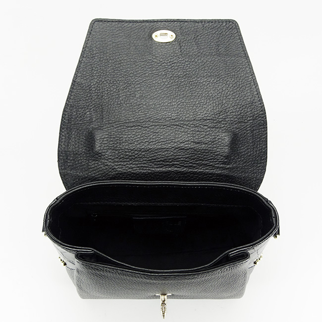 Geanta din piele naturala neagra cu brosa 1505 122 Negru