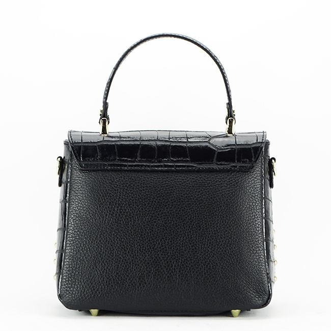 Geanta din piele naturala neagra cu brosa 1505 122 Negru