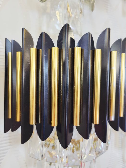 Aplica de perete 3302, structură metalică negru și auriu cu pandantive din sticlă cristal, E14 [3]