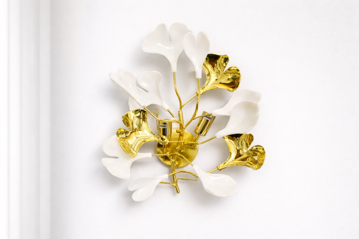 Aplica decorativă 9080/2, 2×E14, metal auriu și plastic alb, 35×30 cm [3]