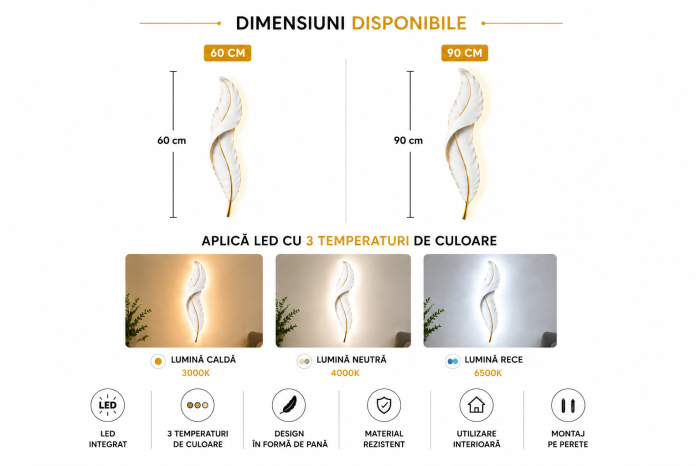 Aplică LED HJ 2639 WH+GD Alb-Auriu, Formă de Pană [3]