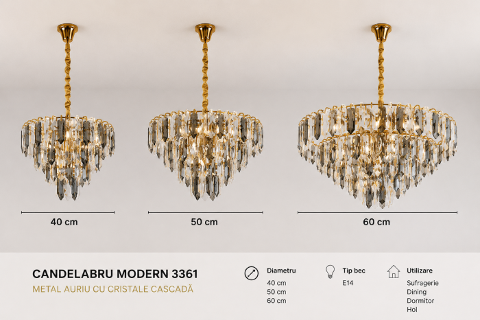 Candelabru 3361 Auriu din Metal cu Cristale K9, Formă Circulară, Ø40–60 cm [3]
