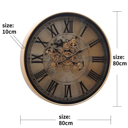 Ceas de perete E117 Gear Clock metal auriu antichizat rotund 80 cm [3]