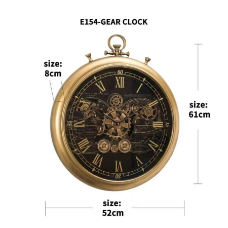 Ceas de perete E154-GEAR CLOCK metal auriu rotund 52 cm mecanism vizibil [2]