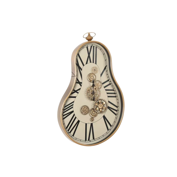 Ceas de perete E207, metal auriu cu sticlă, mecanism rotativ decorativ, formă neregulată, 92x52x8,5 cm [1]