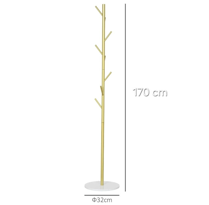 Cuier podea 170 cm metal auriu cu bază piatră albă, 8 brațe, Ø32 cm [5]